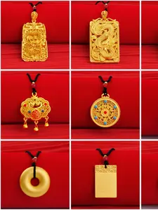 Duo Live Broadcast Imitation Gold Pendant Necklace, Buddha Dragon Charm, Multiple Colors Available, Cord, Factory Stock, High End Necklace, Jewel Necklace