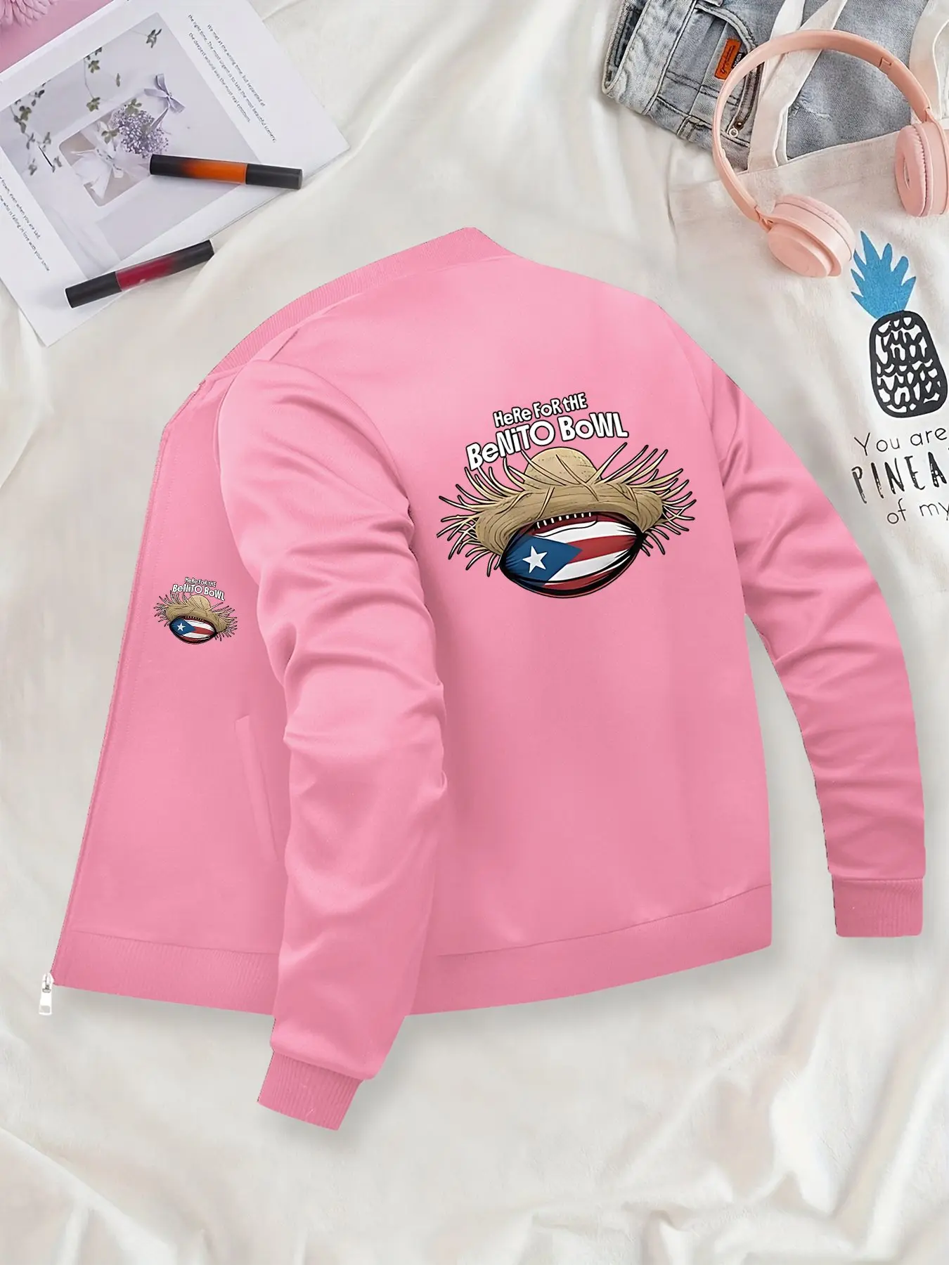 Casual Trendy Printed Baseball Jacket, Versatile Daily Street & Sportswear, Zip-Front Nurse Jacket, 4-Way Stretch Fabric, Comfortable & Fashionable Workwear, Apparel for Medical Professionals, Durable Nursing Jacket