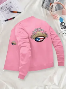 Casual Trendy Printed Baseball Jacket, Versatile Daily Street & Sportswear, Zip-Front Nurse Jacket, 4-Way Stretch Fabric, Comfortable & Fashionable Workwear, Apparel for Medical Professionals, Durable Nursing Jacket