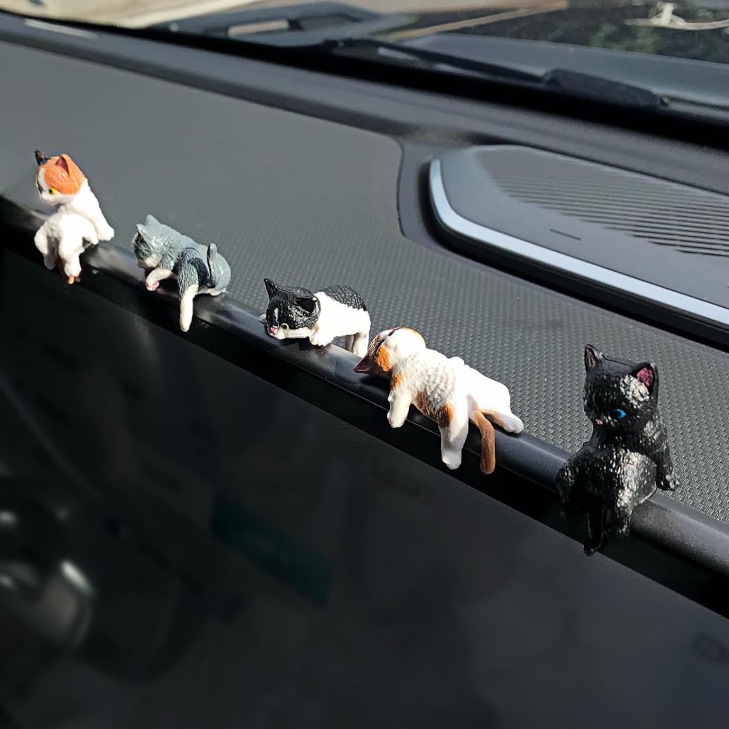 Mini Cat Desk Figurines, 5 Pcs/Set Resin Multi-Pose Kitty Ornaments, Cute Cartoon Style Home and Office Decor, Playful Charming Desktop Companions