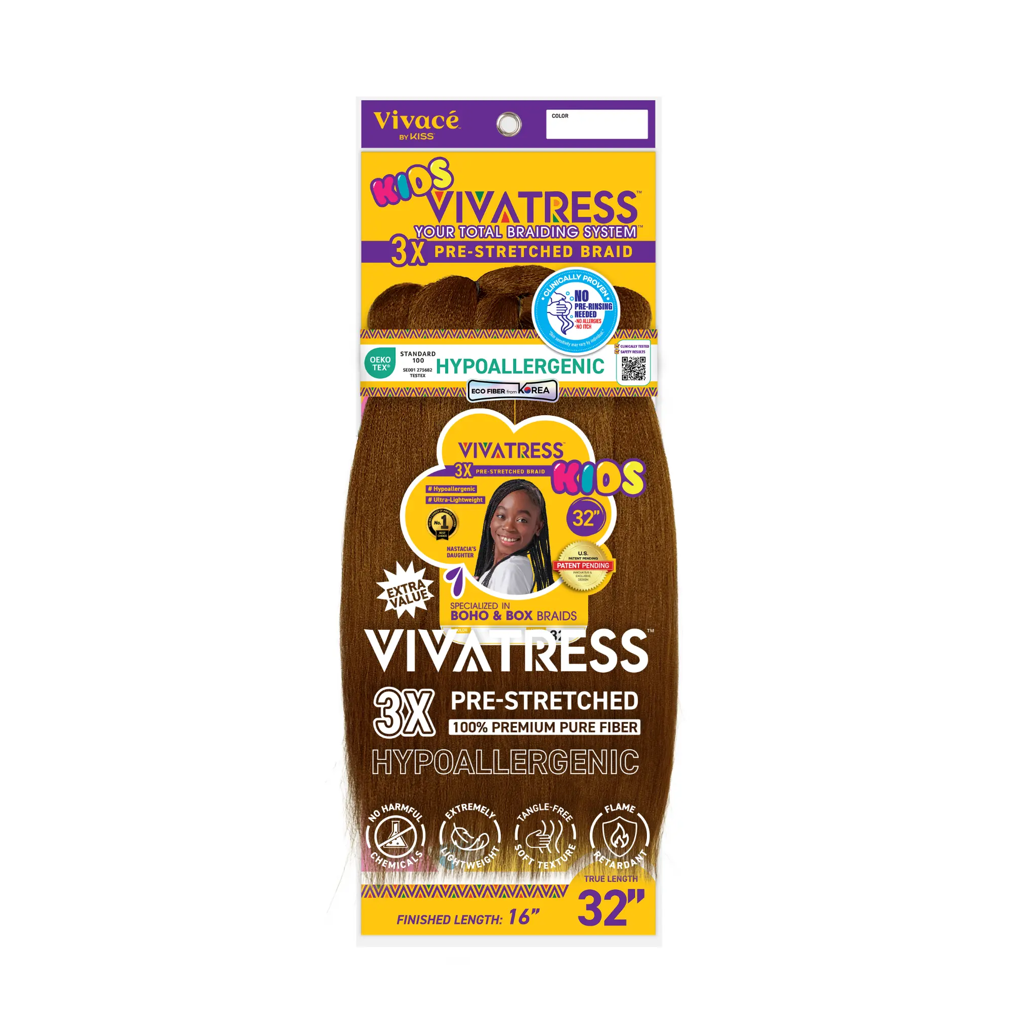 VIVATRESS Pre-Stretched Braiding Hair - 32" Premium Synthetic Yaki Fiber, Tangle Resistant, Ultra Lightweight, Non-Toxic & Hypoallergenic for Protective Styles