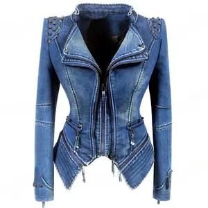 Slim Fit Swallowtail Waist PU Versatile Jacket Motorcycle Clothing Multi-color Rivet Leather Jacket