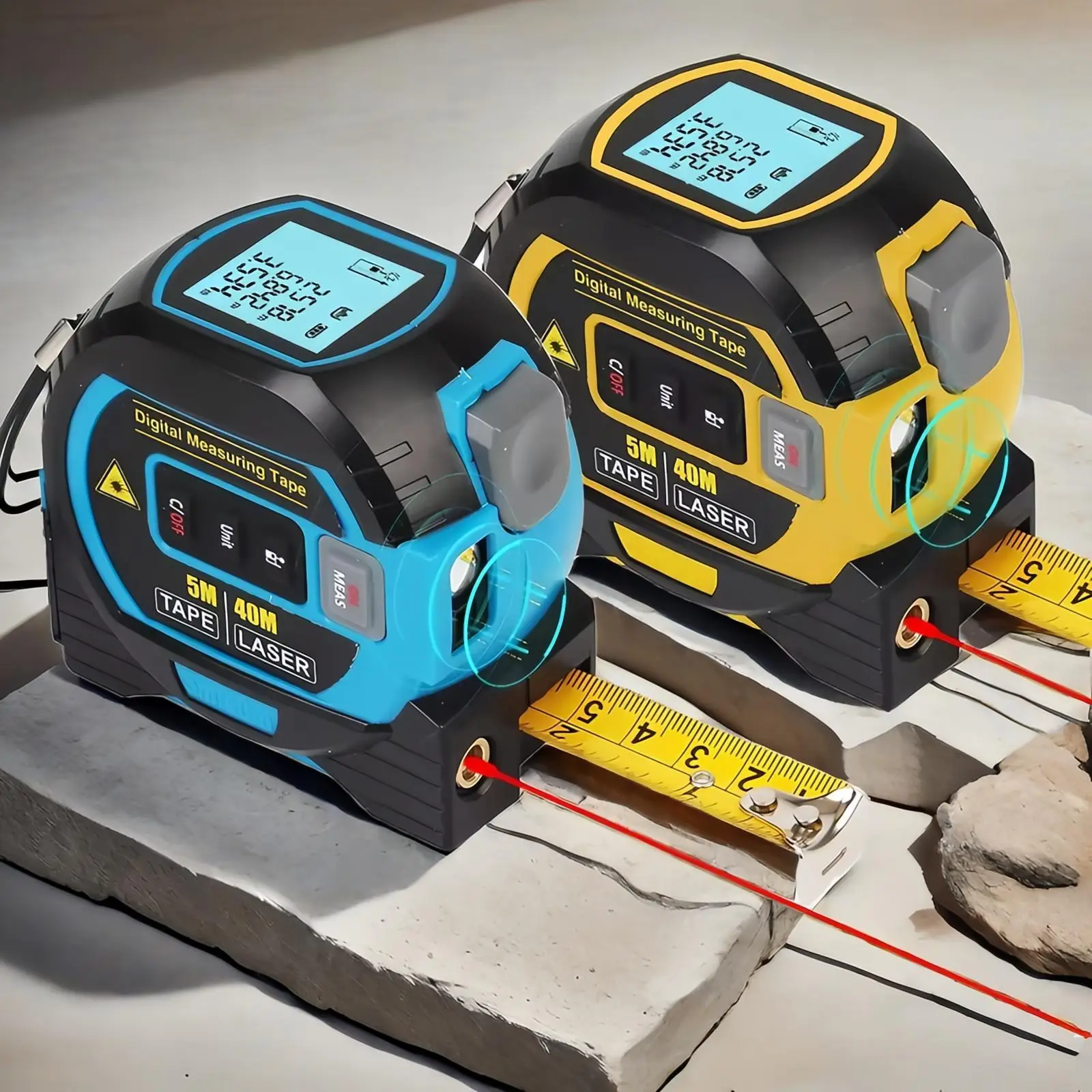 3 in 1 Digital Laser Tape Measure, High Precision Laser Distance Meter, Yellow / Blue Durable Steel Tape Measure, Suitable for Home Improvement Projec