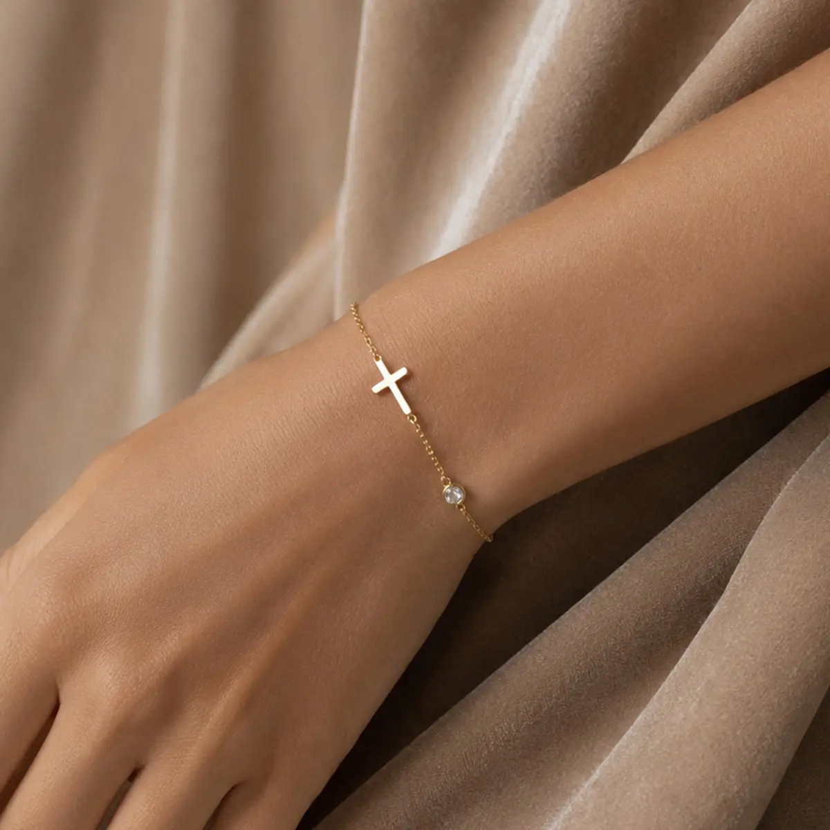 14K Gold Cross Birthstone Bracelets for Women, Faith Cross Birthstone Link Bracelets for Women, 14K Gold Plated Religious Jewelry Birthday Gifts for Wife Girlfriend Mom