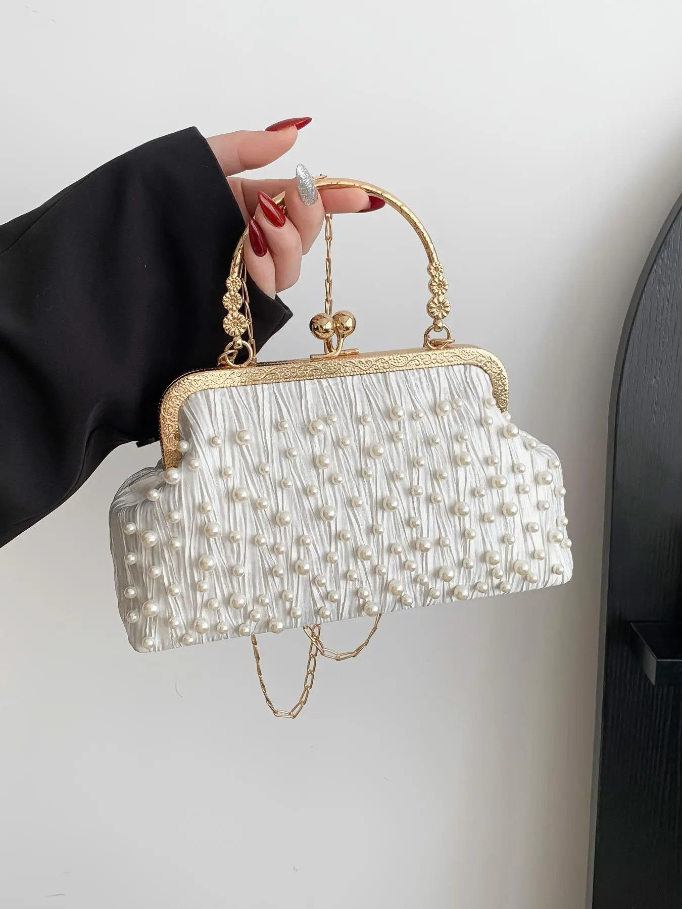 Women's Summer Elegant Faux Pearl Decorated Evening Bag, Fashionable Bling Flap Shoulder Bag for Party, Exquisite Bag for Birthday Gift for Women & Gi