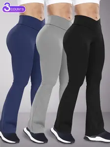 Women's Solid Color High Waist Flare Leg Pants, Casual Comfy Tight-fitting Bell Bottom Trousers for Daily Wear, Ladies Bottoms for All Seasons