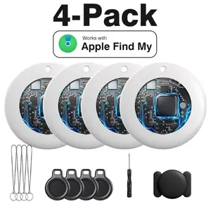 4 Pack Bluetooth Air Tracker Tags Anti-Lost Device Compatible with Apple Find My (iOS Only), IP67 Waterproof Weatherproof Smart Locator for Keys Cars Pets Luggage Satchel, Replaceable Battery Zero Monthly Fees