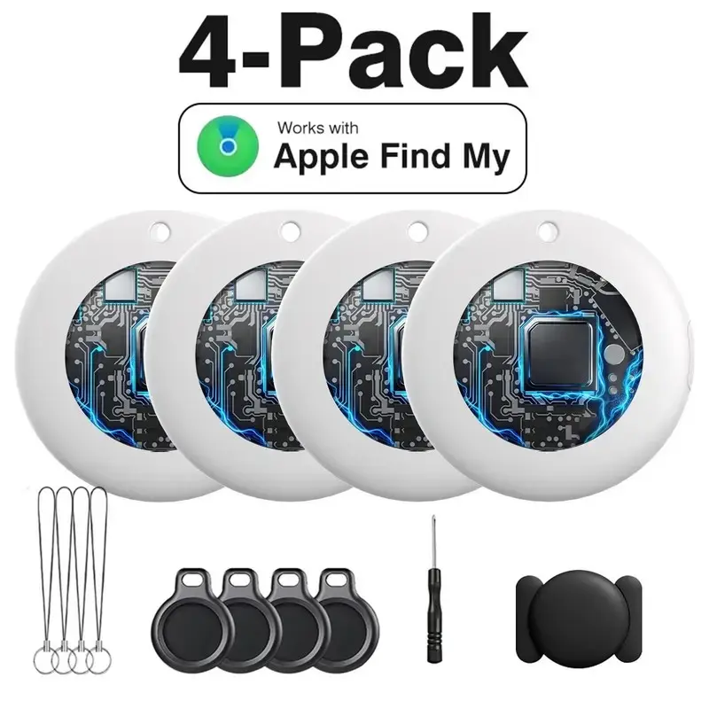 4 Pack Bluetooth Air Tracker Tags Anti-Lost Device Compatible with Apple Find My (iOS Only), IP67 Waterproof Weatherproof Smart Locator for Keys Cars Pets Luggage Satchel, Replaceable Battery Zero Monthly Fees