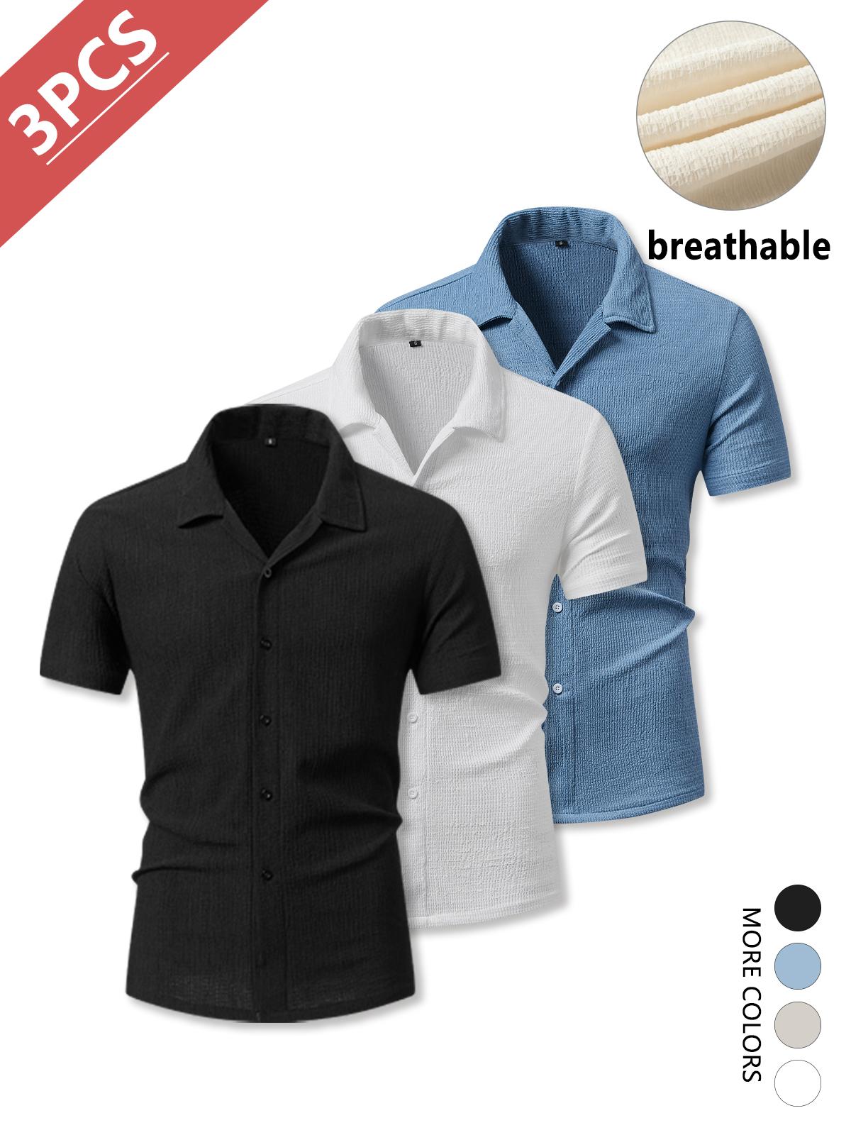3-Pack Men’s Casual Business Short Sleeve Shirts Slim Fit Slightly Stretchable Comfortable Breathable Wrinkle Resistant Fabric SummerWins
