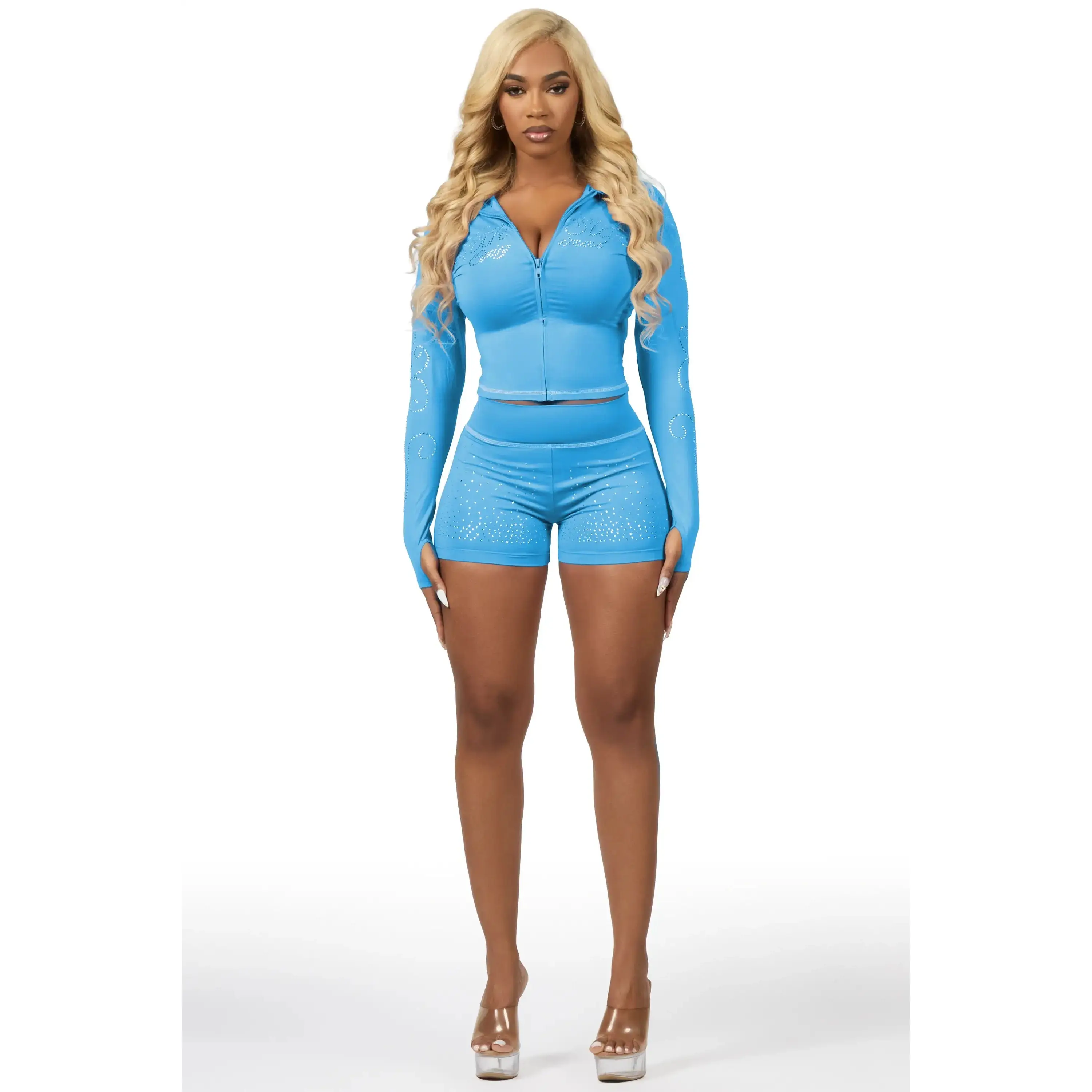 Joella Blue Rhinestone Short Set