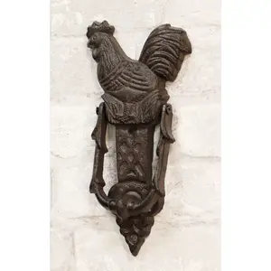 Cast Iron Metal Rustic Farmhouse Rooster Chicken Door Knocker With Strike Plate