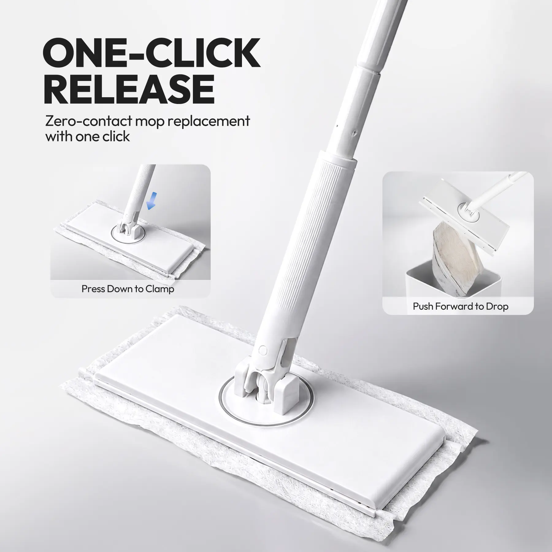 Itslife Adjustable Aluminium Standing Wet/Dry Mop - Home Care Cleaning Tool with Cotton Cloth, One Click Clamp for Daily Clean of Floor & Glass