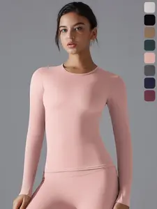 Women's Seamless Long Sleeve Yoga Top, Slim Fit Running Shirt, Pilates Fitness Wear, Comfortable Workout Clothes, Compression Tops, Athletic Top, Gym Exercise Activewear