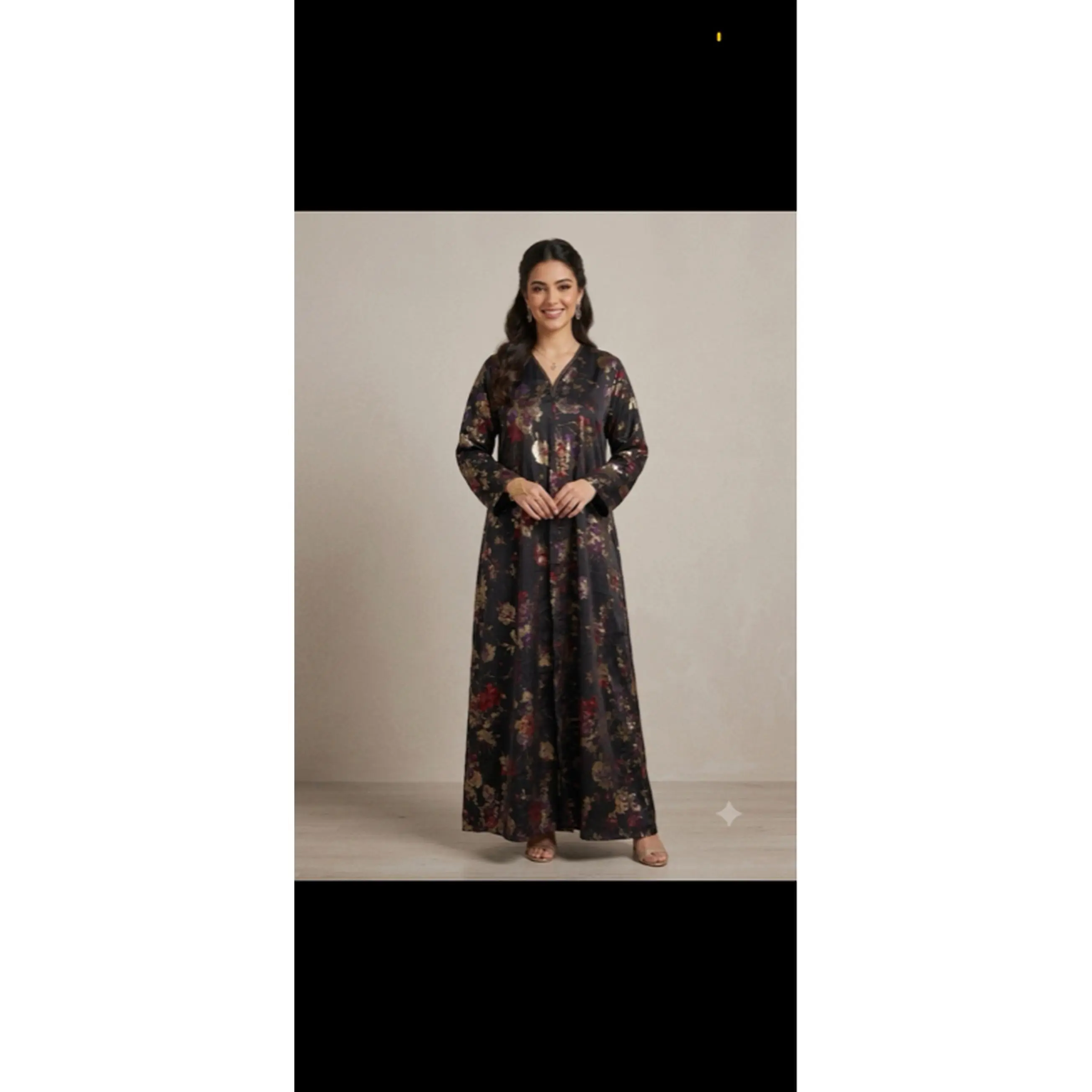 Elegant Navy Blue Floral Summer Abaya - Soft Lightweight Breathable Fabric with Snap Closure Long Sleeves ( Size 52 )