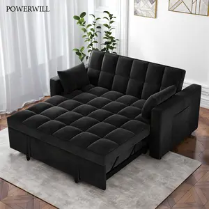 3 in 1 Modern Design Velvet Sofa Bed with USB Ports, 3 Angle Adjustable, Foldable Couch with Storage Bag & Pillows,for Living Room & Bedroom