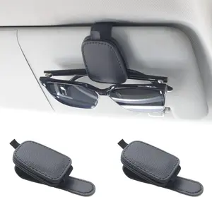 2 Pack Magnetic Faux Leather Sunglass Holder, Eyeglass Hanger Clip for Car Sun Visor, Suitable for Different Size Eyeglasses