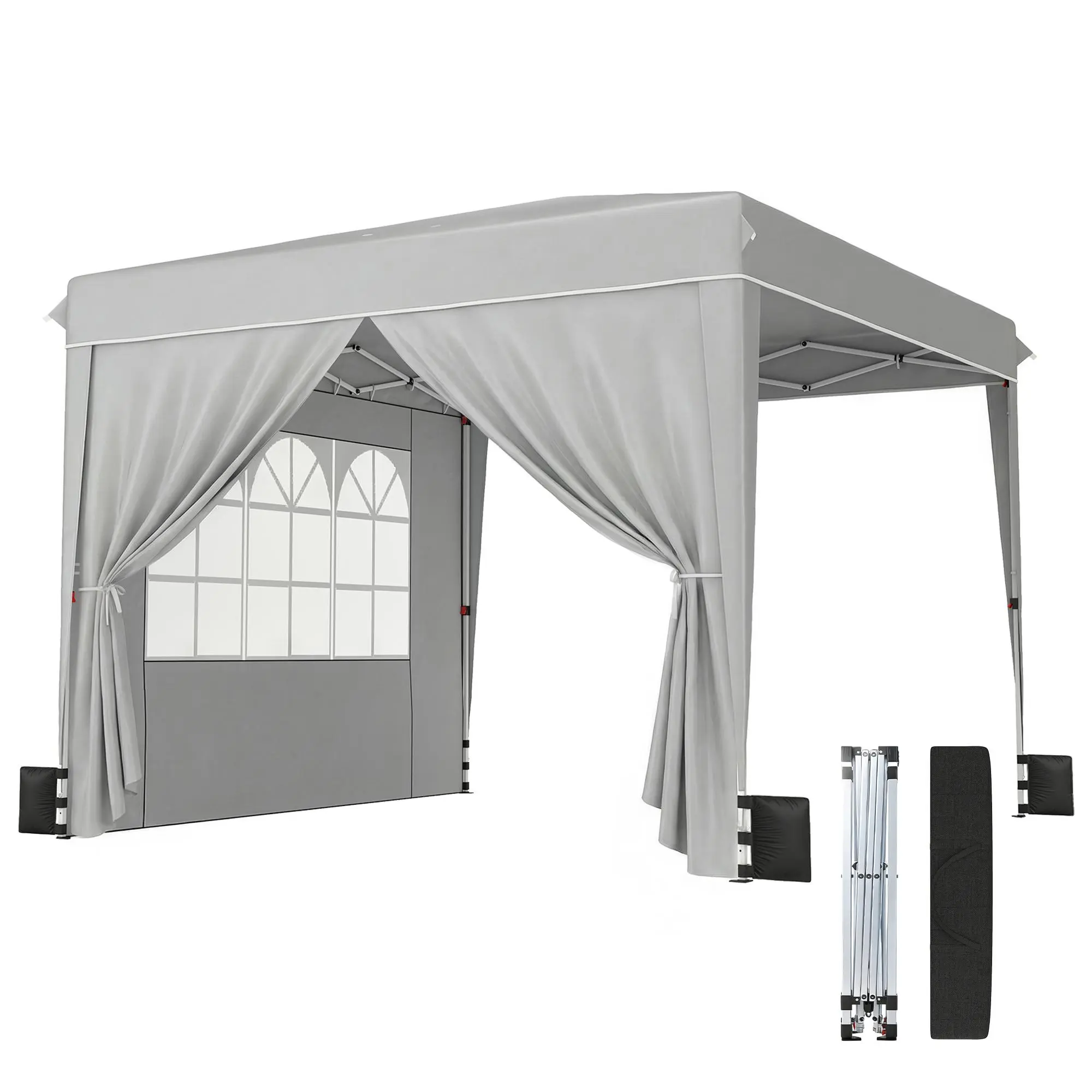 10x10ft Pop Up Canopy - Customizable, Detachable, Durable, UV-Resistant Camping Shelter for Vendors, Backyard Parties, Easy Install, 2 Sidewall Options, Church Window for Light, Zippered Door, 3-Height Adjustable Legs, 118-In Windproof Outdoor Shelter