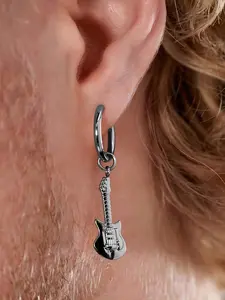 Men's Punk Style Guitar Pendant Earrings Set, Fashionable Music Festival Jewelry, Elegant Wedding Engagement Party Gift