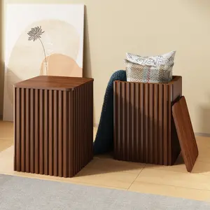 PieDle Furniture Modern Farmhouse Small Square Fluted Accent Table with Storage, Solid Wood Veneer Top, Ideal for Living Room by Couch