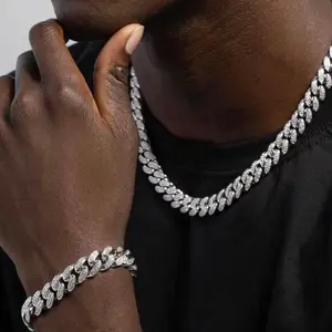 GLD Iced Diamond Cuban Chain + Bracelet Bundle Set in White Gold - 12mm, CZ Stones, 20" Chain + 8" Bracelet Lifetime Guarantee |