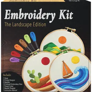 Embroidery Kit Landscape Edition Set of 3 kit, Stitch Kits for Beginners,Needlepoint Kits for Adults with Easy Floral  Hand Crafts,Hoop,,Mothers Day Gifts