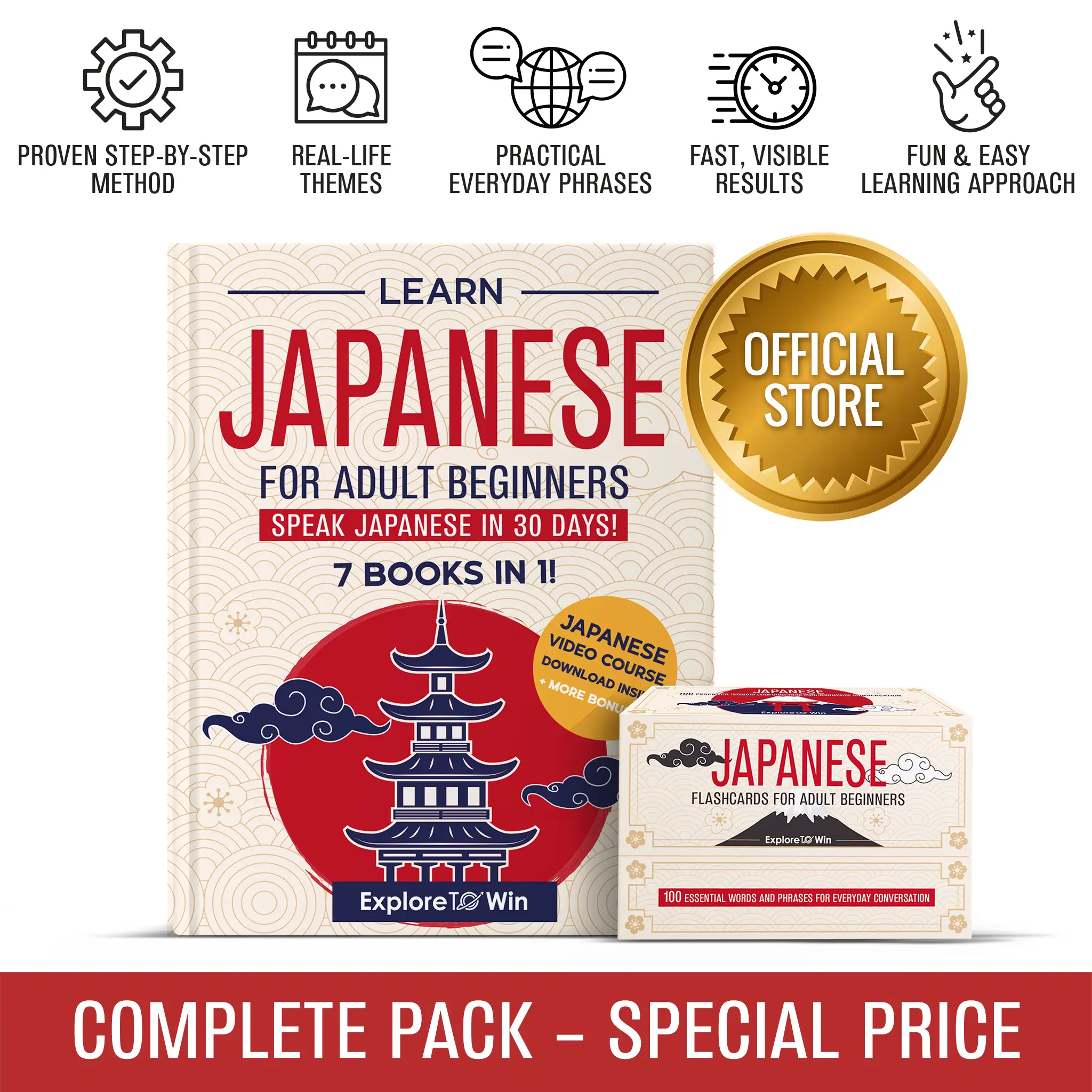 Learn Japanese for Adult Beginners: 7 Books in 1 + 100 Flashcards: Speak Japanese In 30 Days!