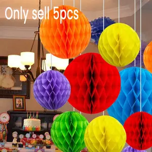 5pcs 6-Inch Paper Honeycomb Flower Balls, Colorful Hanging Decorations, DIY Craft Supplies, Ideal for Weddings, Parties, Birthdays, Home Decor