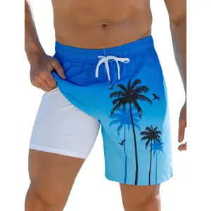 Mens Swim Trunks with Compression Liner 7 inch Quick Dry Swimsuit Shorts S-XXL