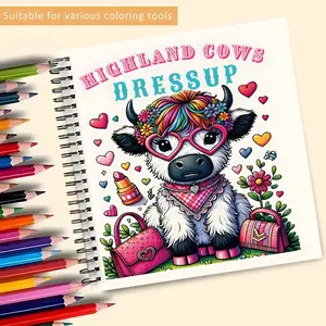 Heights Cow Coloring Book for Relaxation and Meditation, Fantasy Art Stress Relief Spiral Coloring Book 21x21 Cm Thick 20 Pages, Perfect Gift for Couples Friends Family