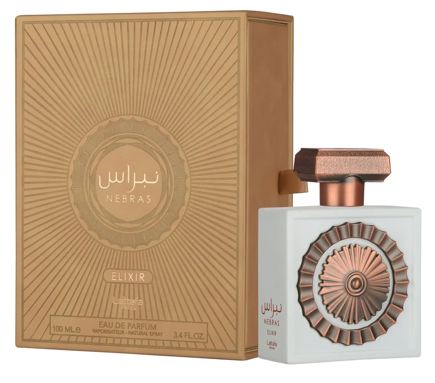 Lattafa Nebras Elixir EDP for Men, 3.4 fl oz (100ml) Single Item Eau De Parfum Spray, Sweet Vanilla, Milk & Sugar Cane Fragrance