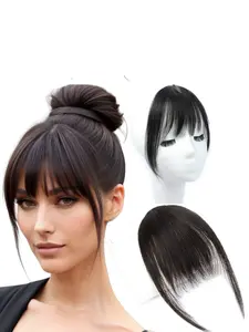 1PC Clip In Human Hair Bangs, Blunt Bangs, Real Natural Staight Hair Bangs Clips in Fringe Bangs Hairpiece for Women, Easy Application & Removal, Quick Hairstyle Changes, Natural Look on Top Air Bangs For Daily