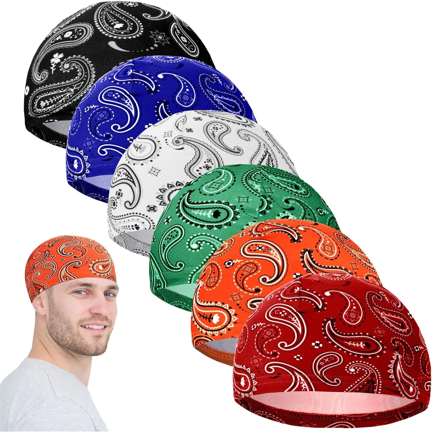 Unisex Cooling Skull Caps (6-Pack) - Milk Silk Performance Fabric, Moisture-Wick, Lightweight, Machine Washable, Quick-Drying, Stretch-Fit Beanie for Adults, All Seasons, Helmet Compatibility, 1 Size, Breathable