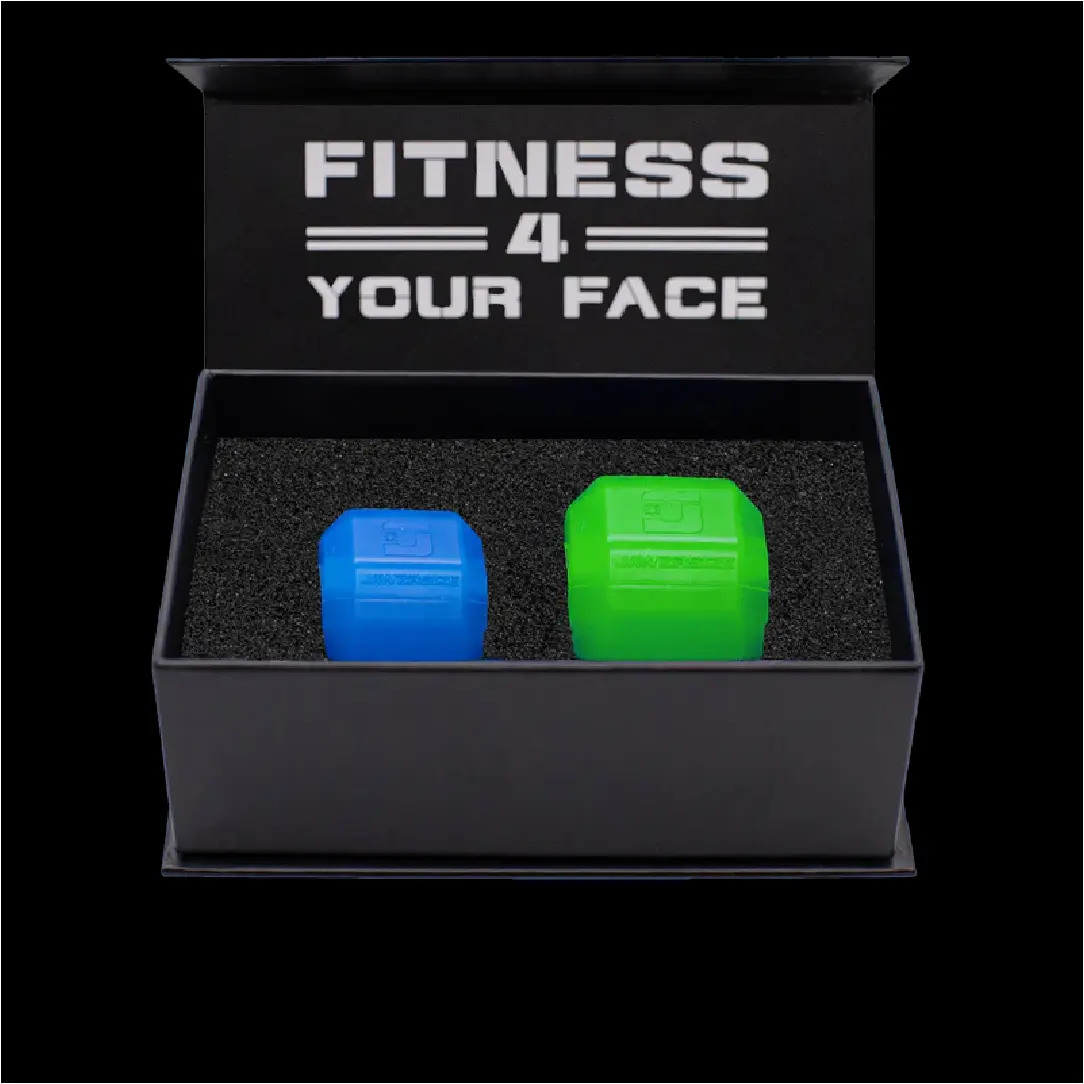 Jawzrsize Jaw Exerciser - Pop N Go Beginner Bundle Blue and Intermediate Green Jaw Trainer, Jaw Clenching Relief, Jawline Shaper and Neck Exerciser