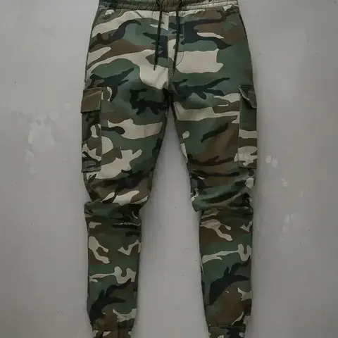 Men's Camo Print Drawstring Waist Cargo Pants, Regular Fit Casual Comfy Elastic Waist Trousers for Daily Wear, Men's Athleisure Style Bottoms for All Seasons, Ideal for Casual Athletic Jogging