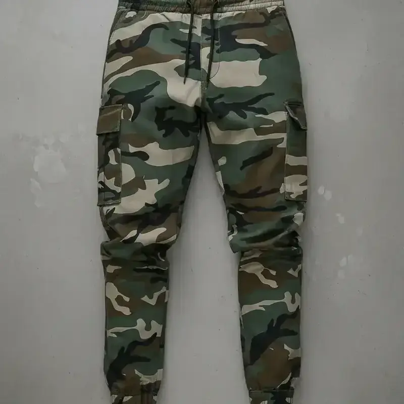 Men's Camo Print Drawstring Waist Cargo Pants, Regular Fit Casual Comfy Elastic Waist Trousers for Daily Wear, Men's Athleisure Style Bottoms for All Seasons, Ideal for Casual Athletic Jogging