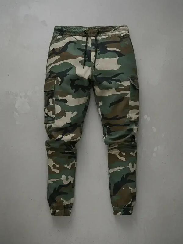 Men's Camo Print Drawstring Waist Cargo Pants, Regular Fit Casual Comfy Elastic Waist Trousers for Daily Wear, Casual Joggers, Men's Bottoms for All Seasons