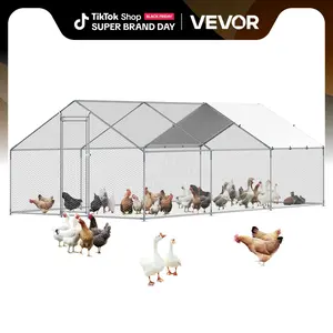 VEVOR Metal Chicken Coop, TikTokShopBlackFriday, 9.8x19.6x6.5 ft Large Walk-in Chicken Runs with Cover, Spire Roof Hen House Enclosure with Security Lock, Outdoor Duck Rabbit Cage Poultry Pen for Backyard, Farm, Yard