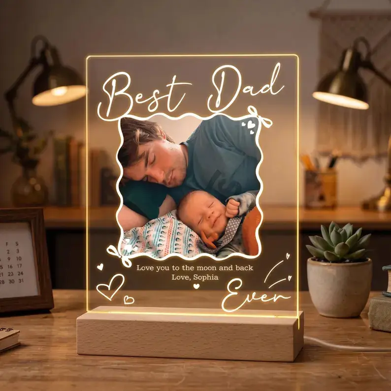 Personalized LED Night Light for Dad, Custom Photo Acrylic Lamp, Father’s Day Gift from Kids, Best Dad Ever Light, Birthday Gift for Dad