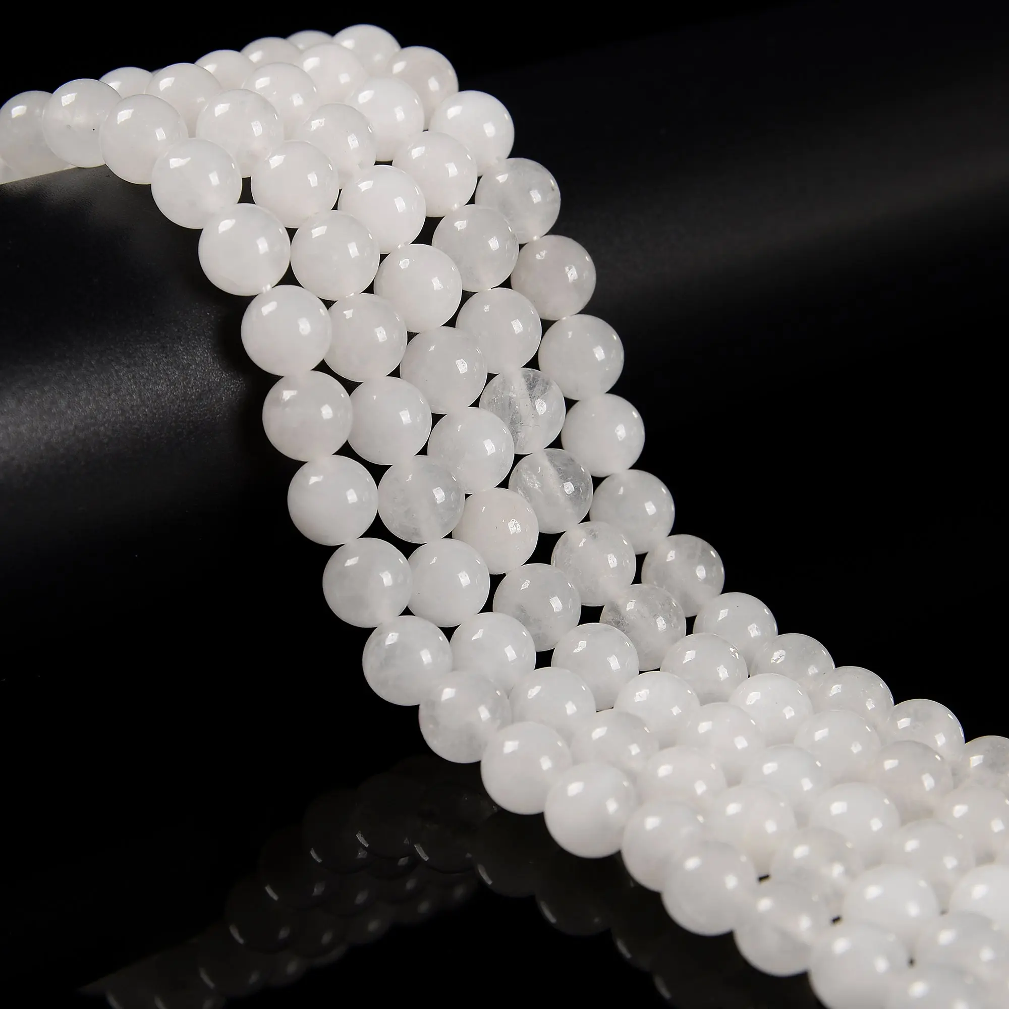 Natural White Jade Smooth Round Beads 4mm 6mm 8mm 10mm 12mm 15.5" Strand Loose Gemstone Beads for Jewelry Making