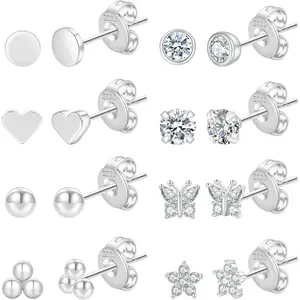 8 Pairs Sterling Silver Stud Earrings for Women,14K Gold Plated Stud Earrings Set for Women Hypoallergenic Stud Earrings Cubic Zirconia Stud Earrings Small Stud Earrings for Women
