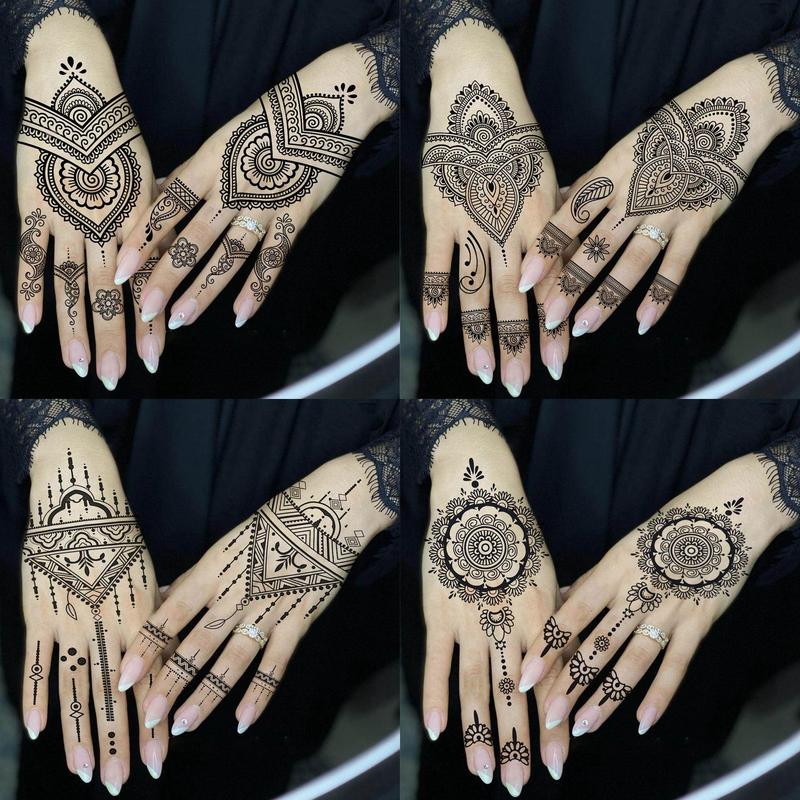 Henna Pattern Temporary Tattoo Sticker, 4 Sheets Waterproof Fake Jewelry Lotus Bracelet Tattoo Sticker, Henna Stencils, Body Art Decoration for Women & Girls