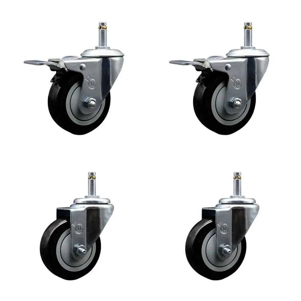 212 MAIN Lockable Swivel Pull Ring Castors with Grip Ring Stems, Heavy Duty Polyurethane Furniture Lift Mover Wheels, SCC-GRTTL20S514-PPUB-BLK-716138-2-S2 Model, 5x1.25 in Black, 0.43 in Stems, 2 with Total Locking Brake, 1400 lbs Capacity, Set of 4, Lock
