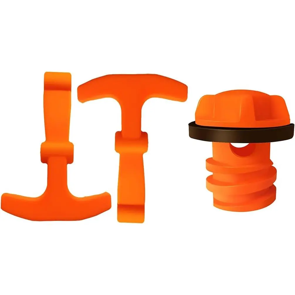 RTIC YETI Cooler Replacement Parts - Durable Silicon-ABS Leakproof Drain Plug, Sturdy T-Latch Straps, Handles, Great-Seal Outdoor Accessories (2 Pack Orange Straps + 1pcs Orange Small Drain Plug for Ice Chests)