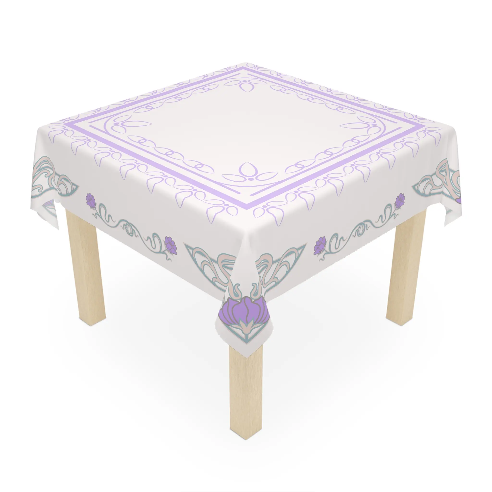 Art Nouveau Lotus Flower Cream MAHJONG Tablecloth, Mahjong, Size 55 x 55