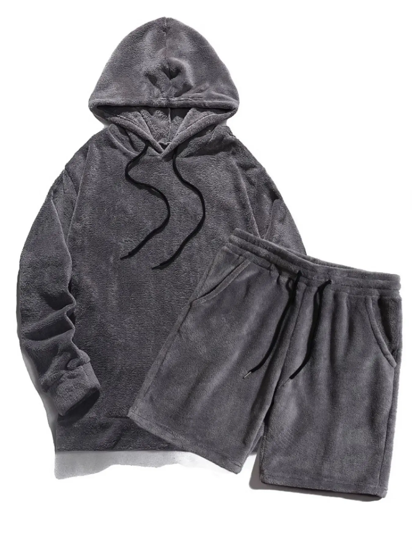 Men's Fluffy Fleece Loungewear Set, 2 Piece Outfit with Long