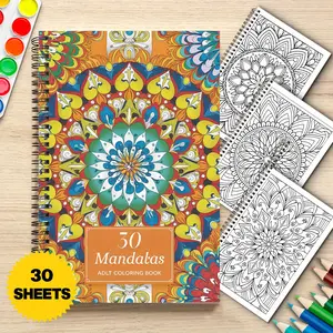 1pc mandala pattern adult coloring book, adult mandala coloring book, spiral bound adult coloring book, A5 size, single sided printing, adult coloring book, suitable for women and men, relaxing adult coloring book, Coloring Gift Book