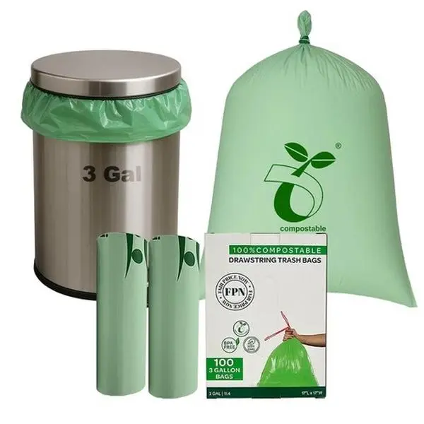 Trash Bags 3 Gallon 100 CT 0.67 Mil Compostable Garbage Bag with Handle Tie