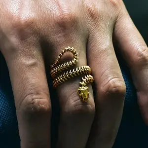 U7 Wrap Snake Vertebrae Looped Bone Cast Ring Punk Jewelry Serpent Bone Snake Ring