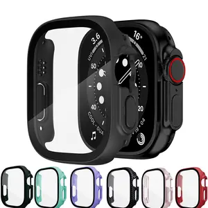 For Apple Watch Ultra 3/2/1 49mm Case Ultra-Thin Tempered Glass Screen Protector All-Around PC Protection Cover for iWatch Ultra 8/7/6/5/4/3/2/1r 38-49mm