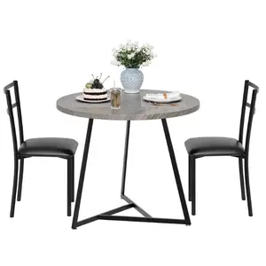 [FLASH SALE] Garvee Round Dining Table Set for 2, Modern Kitchen Table Chairs Set of 2, Small Dining Room Table Set with 2 Upholstered Chairs, Furniture Set Dinette for Small Place, Apartment(Gray)